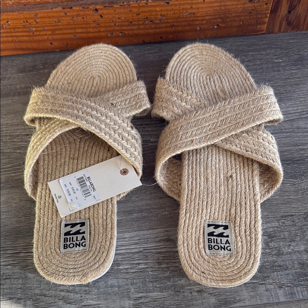 Billabong Beige Woven Slide Sandals